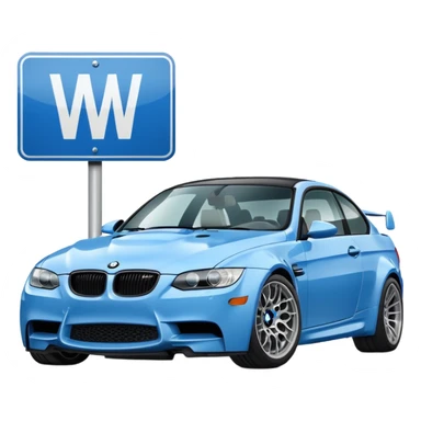 Make me an emoji with a blue bmw M3 and some kind of sign that says ‘W LZR’ sticker
