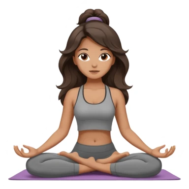 a brunette girl doing yoga, she is wearing a grey fit and she has dark wavy and loose hair.  sticker