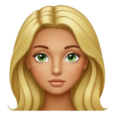 miss universe tanned girl with very long blonde brown hair and green brown eyes and freckles along her nose and cheeks and long eyelashes sticker