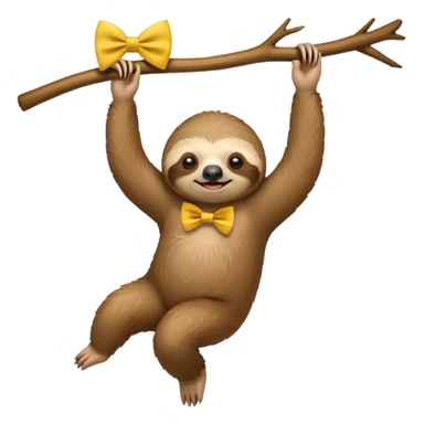 cute swinging Sloth on stick, yellow bow tie sticker