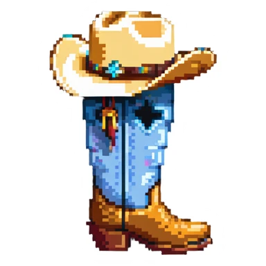 A traditional Russian valenok felt boot wearing a cowboy hat sticker