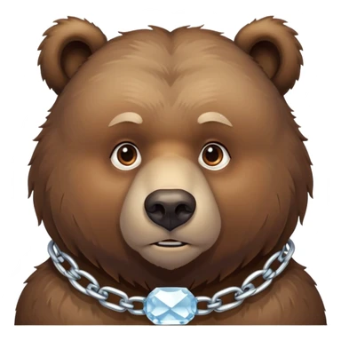 Serious-looking natural brown bear on four paws with stern face, simple ice chain around neck, realistic features sticker