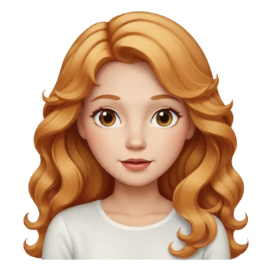 white adult woman with strawberry blonde super long wavy hair, white top, blushed cheeks sticker