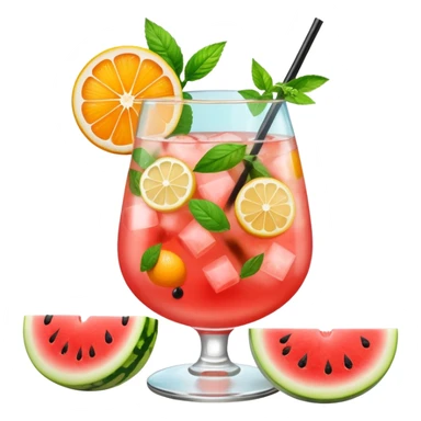 summer cocktail with lemon, watermelon, orange sticker