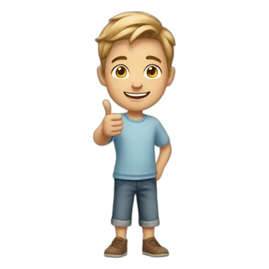 Smiling boy of fair skin color Pointing right direction with hand sticker
