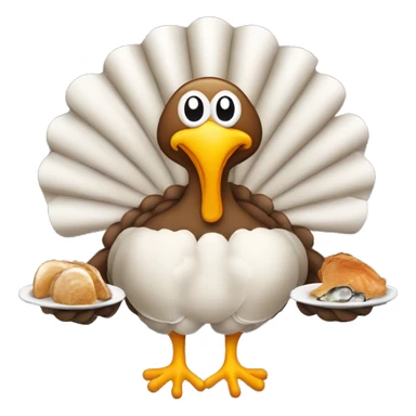 Turkey holding burning slice of toast and pan of oysters sticker