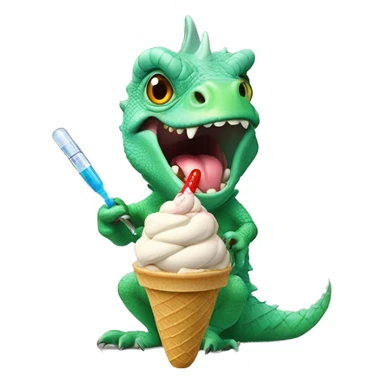 Iguana injecting the ice cream with a syringe sticker