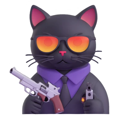 black cat with sunglasses and a gun sticker