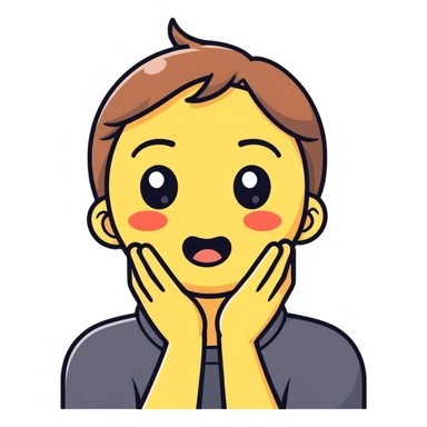 emoji with left eye half closed (twitching) with hands around its neck choking itself sticker