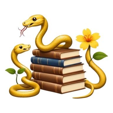 4 Beige Snakes reading books + flower sticker