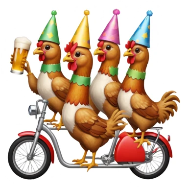 Ten chickens riding  a partybike while drinking beer sticker