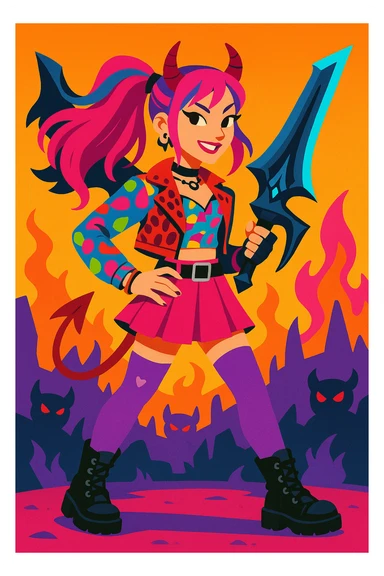 Zoey from K-pop as a stylish demon hunter, vibrant outfit, dynamic pose, fantasy weapon, energetic, K-pop idol vibe sticker