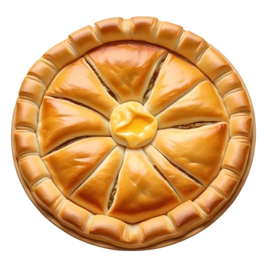 Burek sa Sirom Cinematic Realistic Burek sa Sirom Dish Emoji, depicted as a flat, flaky pastry filled with cheese, rendered with crisp textures and warm, inviting lighting. sticker
