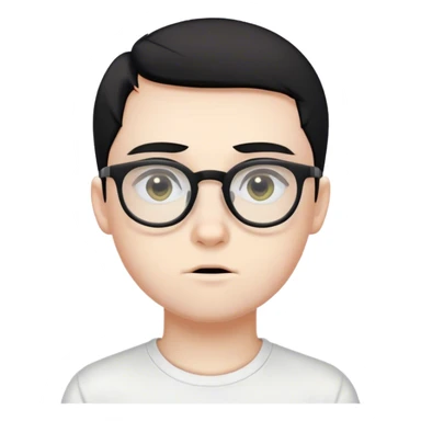 Pale boy, wears glasses, slanted eyes, wears basic white tshirt, black undercut hair sticker