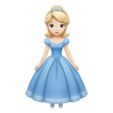 full body Cinderella with blue dress and blonde hair, showing entire figure from head to feet, minimal style sticker