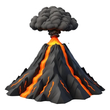 3D render of Volcano, miniature weather phenomenon, volumetric particle effects, mountain with orange lava and black ash smoke, elemental energy, emoji style, isolated on white background --v 6.0. sticker