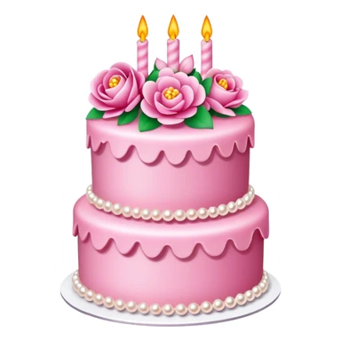 Three layer highly detailed pink celebration cake adorned with flowers and pearls sticker