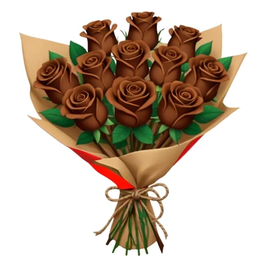 Bouquet of dark  dark brown roses in a paper package sticker