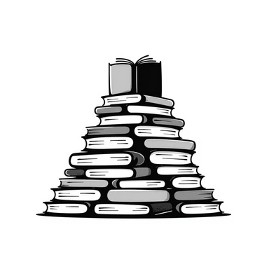 A hand-drawn mountain made of many books stacked on top of each other sticker