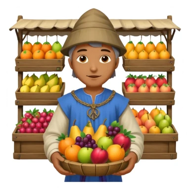 merchant in medieval time with fruit stand sticker