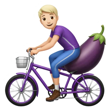 Guy riding a eggplant like a bike emoji sticker