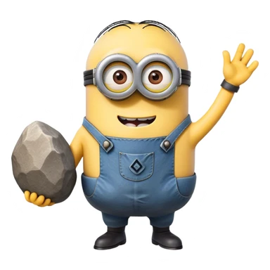 minion with a large rock sticker