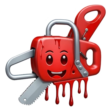 Chainsaw, blood dripping, cartoon horror emoji, no background sticker
