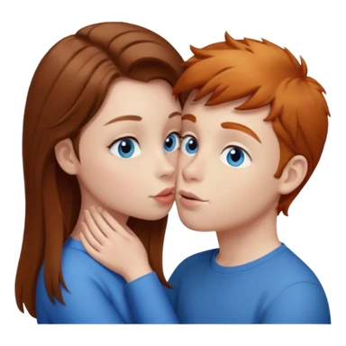 Girl with straight brown hair kissing ginger boy. Both have blue eyes  sticker