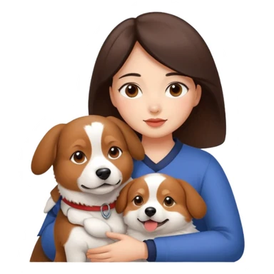 a beautiful woman with medium length dark brown hair and brown eyes, a bit chubby, hugs a beagle and japanese spitz dog  sticker