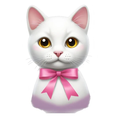 White cat with pink ribbon sticker