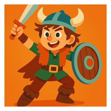 young Viking boy from How to Train Your Dragon, brown hair, wearing Viking attire, friendly and brave, dynamic pose, vibrant animated style sticker