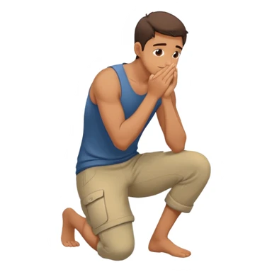 Man kneeling down with hands on face turned sideways sticker