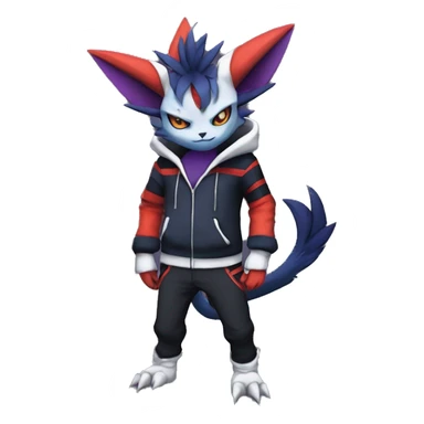 Cool Anthro Dark Absol-Noivern-Quilava-Litten-Pokémon with edgy stripes hoodie spiked collar punk Full Body sticker