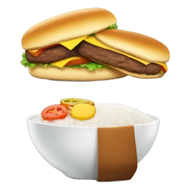 Burger patty next to a bowl of white rice  sticker