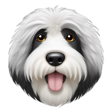 Fluffy Old English sheepdog face with the left half of his face white and the black half of his face black. White around the mouth and nose sticker