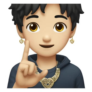 boy with black hair jewelry doing korean heart sign sticker