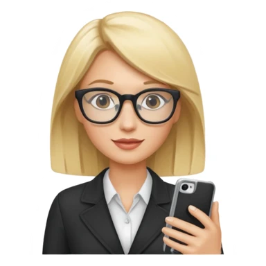 Blonde marketing agent with phone and glasses sticker
