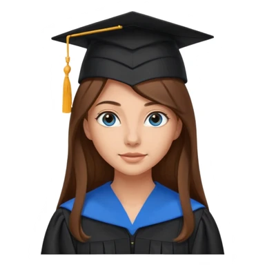 school graduation with a pretty female graduating student with long brown hair, blue eyes sticker