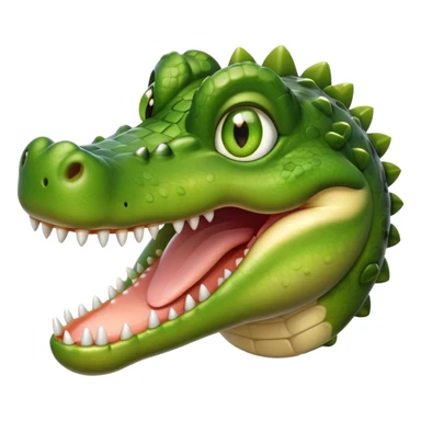 Cinematic Realistic Cute Crocodile Portrait Emoji, Head tilted playfully and inquisitively, featuring a robust, well-defined build with intricately detailed, glossy olive-green scales and a surprisingly endearing face with round, sparkling eyes full of unexpected charm, rendered with lifelike texture and natural highlights, high shine, affectionate and spirited, styled with a touch of wild whimsy, soft glowing outline, capturing the essence of a mischievous yet lovable crocodile that seems poised to snap playfully out of the screen into your arms! sticker