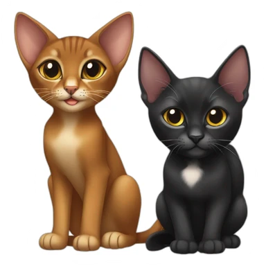 abyssinian cat with big ears and black kitten with small white speck sticker