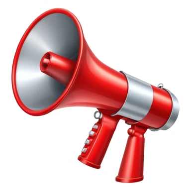 A detailed megaphone with a metallic body and glossy red cone sticker