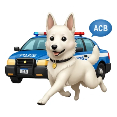 White belgian Shepard Runs away from police car and says "ACAB" sticker