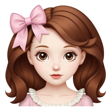 pale skin coquette girl with brown hair, bows, dainty, feminine sticker