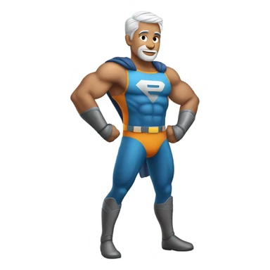 Man with gray hair and a new knee looking like a superhero sticker