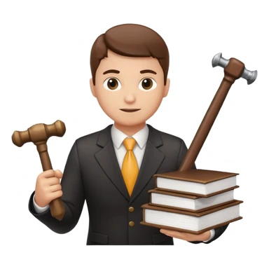 Create an emoji symbolizing the legal support of the business and financial assistance from accountants. The image should combine the image of a lawyer with a hammer of justice and an accounting book next to the logo of a reliable company protecting the interests of business. sticker