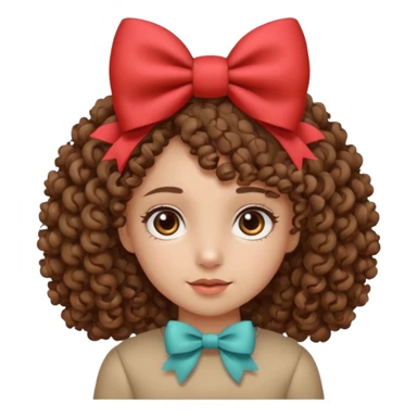 Make a girl with curly hair brown eyes and a cute bow on her head sticker