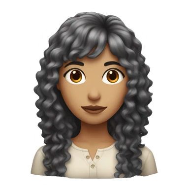 woman with long black curly hair and bangs and dark brown eyes sticker