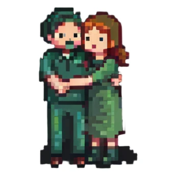 man hugging another person while making a quiet sign sticker