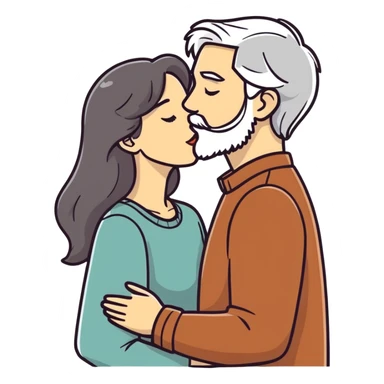 Grey haired bearded man and pretty brunette woman kissing  sticker