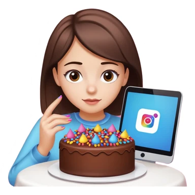 a girl looking in her computer instagram and its a post of a cake sticker